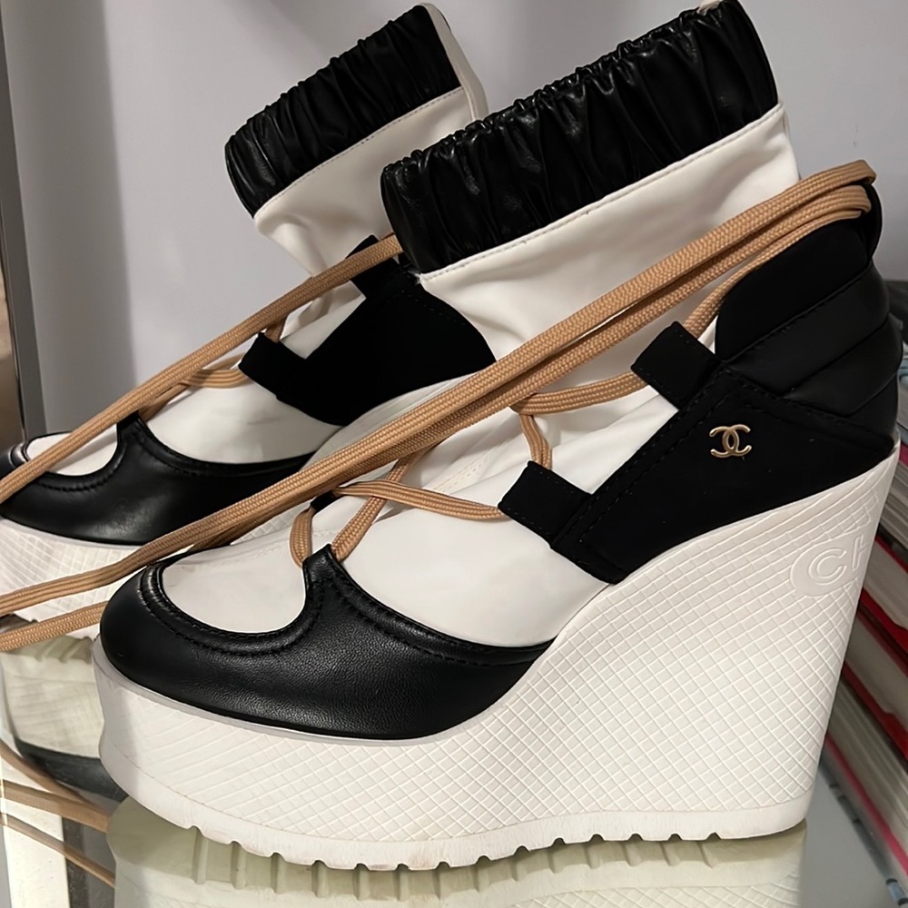 Like new official Chanel runway wedge boots
